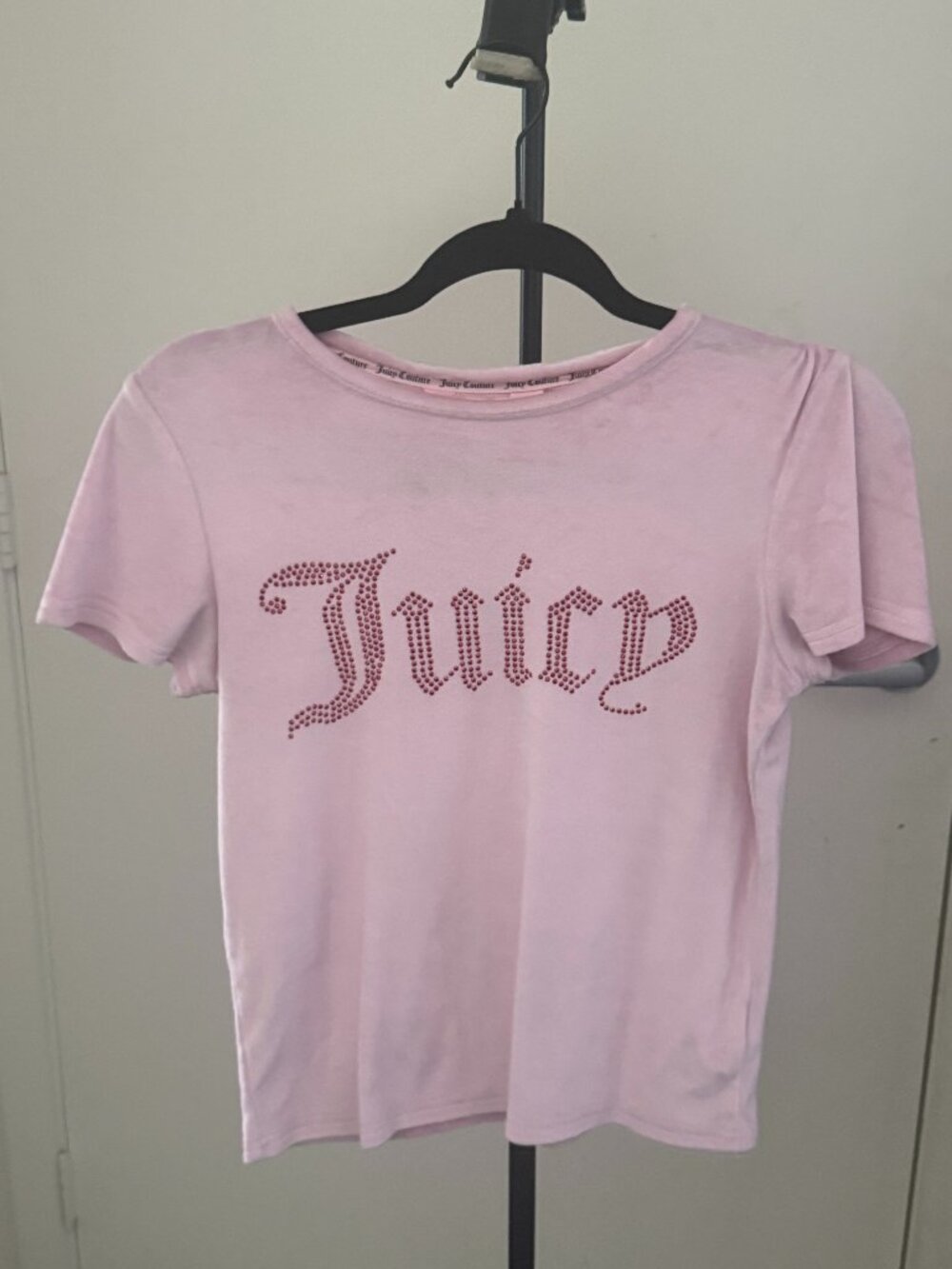 Juicy Couture Pink Velour Rhinestone Logo Sleep Tee Women's Small Y2K